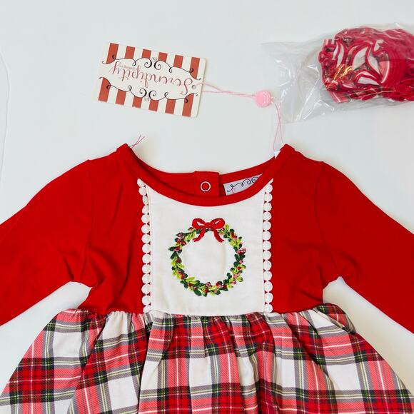 NWT Serendipity 9M Tartan Plaid Embroidered Wreath Dress - Picture 2 of 6